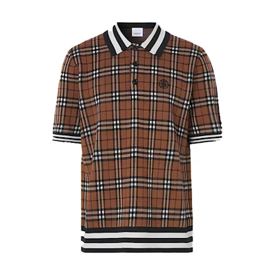 Burberry Embroidered Logo Check Jacquard Polo Shirt Brown 80481361