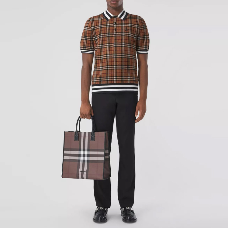 Burberry Embroidered Logo Check Jacquard Polo Shirt Brown 80481361 圖 3
