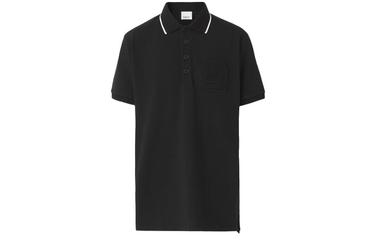 Burberry Embroidered Logo Relaxed Fit Black Polo Shirt. 80454891