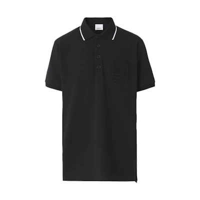Burberry Embroidered Logo Relaxed Fit Black Polo Shirt. 80454891