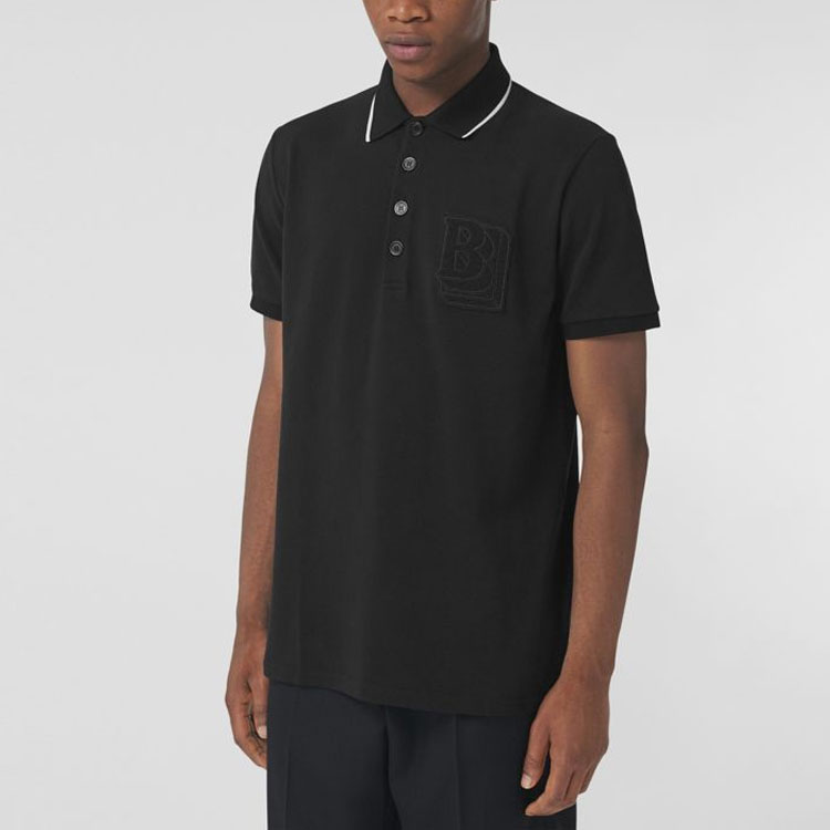 Burberry Embroidered Logo Relaxed Fit Black Polo Shirt. 80454891 圖 5
