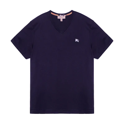 Burberry Embroidered V-Neck Navy Blue Casual T-Shirt 80038331