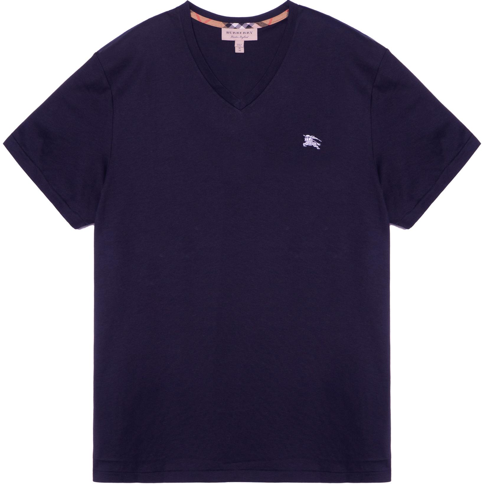 Burberry Embroidered V-Neck Navy Blue Casual T-Shirt 80038331 圖 2