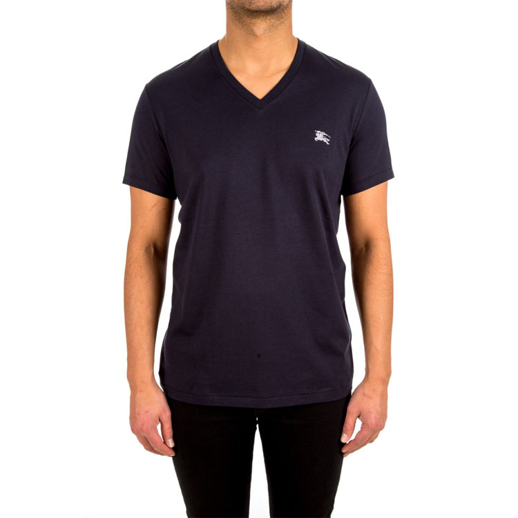 Burberry Embroidered V-Neck Navy Blue Casual T-Shirt 80038331 圖 4