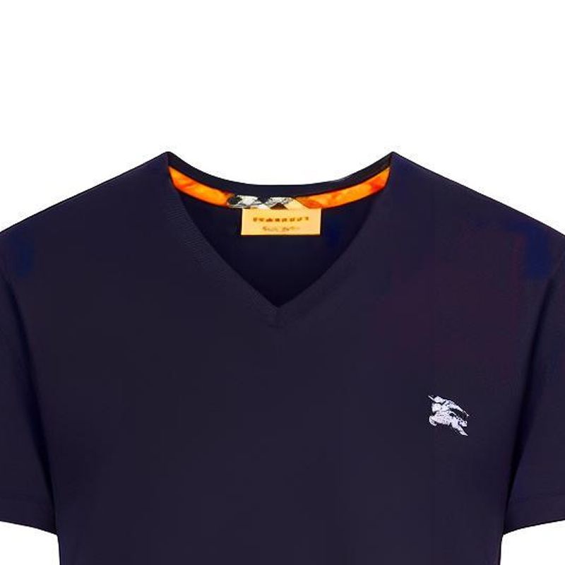 Burberry Embroidered V-Neck Navy Blue Casual T-Shirt 80038331 圖 7