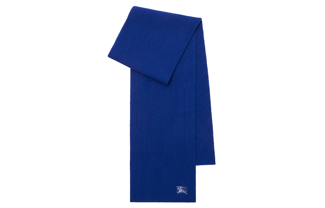 Burberry Equestrian Knight Embroidered Blue Wool Scarf Unisex Couple Style. 80857701