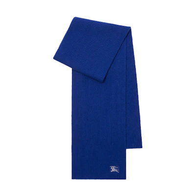 Burberry Equestrian Knight Embroidered Blue Wool Scarf Unisex Couple Style. 80857701