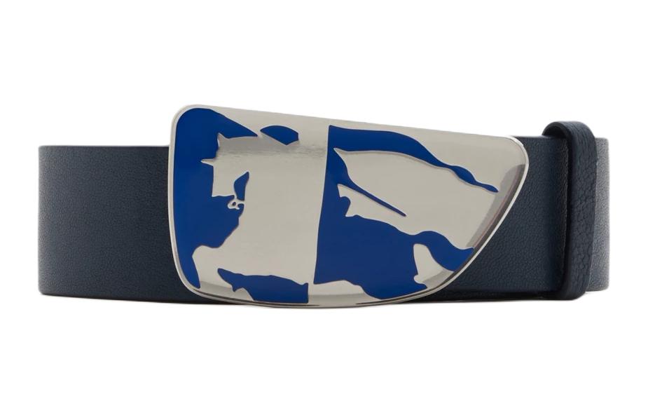 Burberry Equestrian Knight Logo Blue Calfskin Leather Belt for Men 3.5CM Wide 80851241