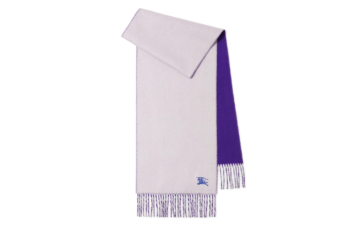 Burberry Equestrian Knight Logo Cashmere Scarf Unisex Soft Fawn/Royal Purple 80791931