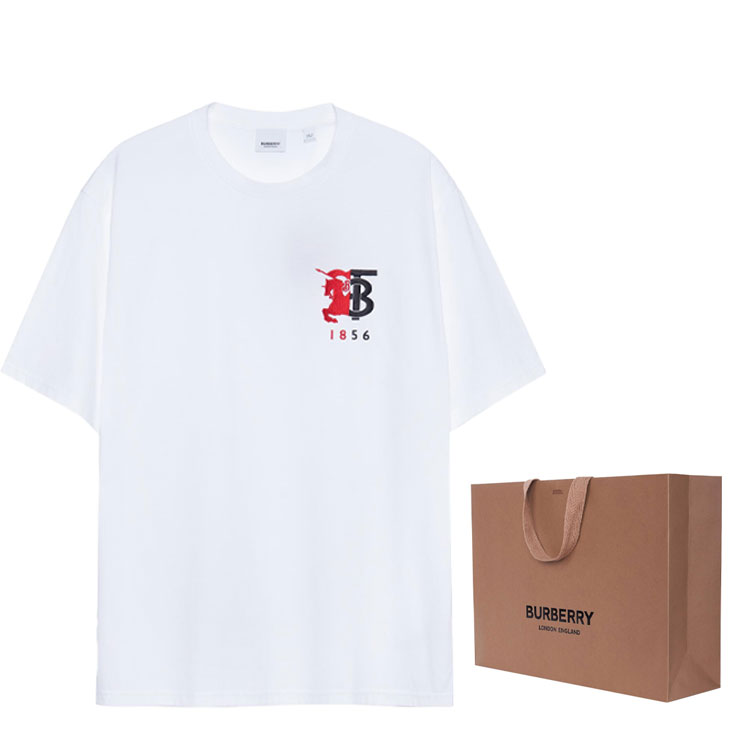 Shop 버버리 이퀘스트리언 나이트 로고 코튼 티셔츠 화이트 80223081