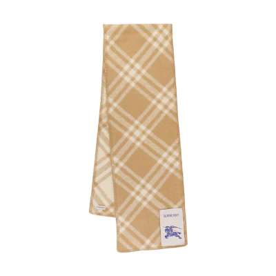 Burberry Equestrian Knight Logo Fringe Wool Scarf Beige Unisex Couple Style. 80792511