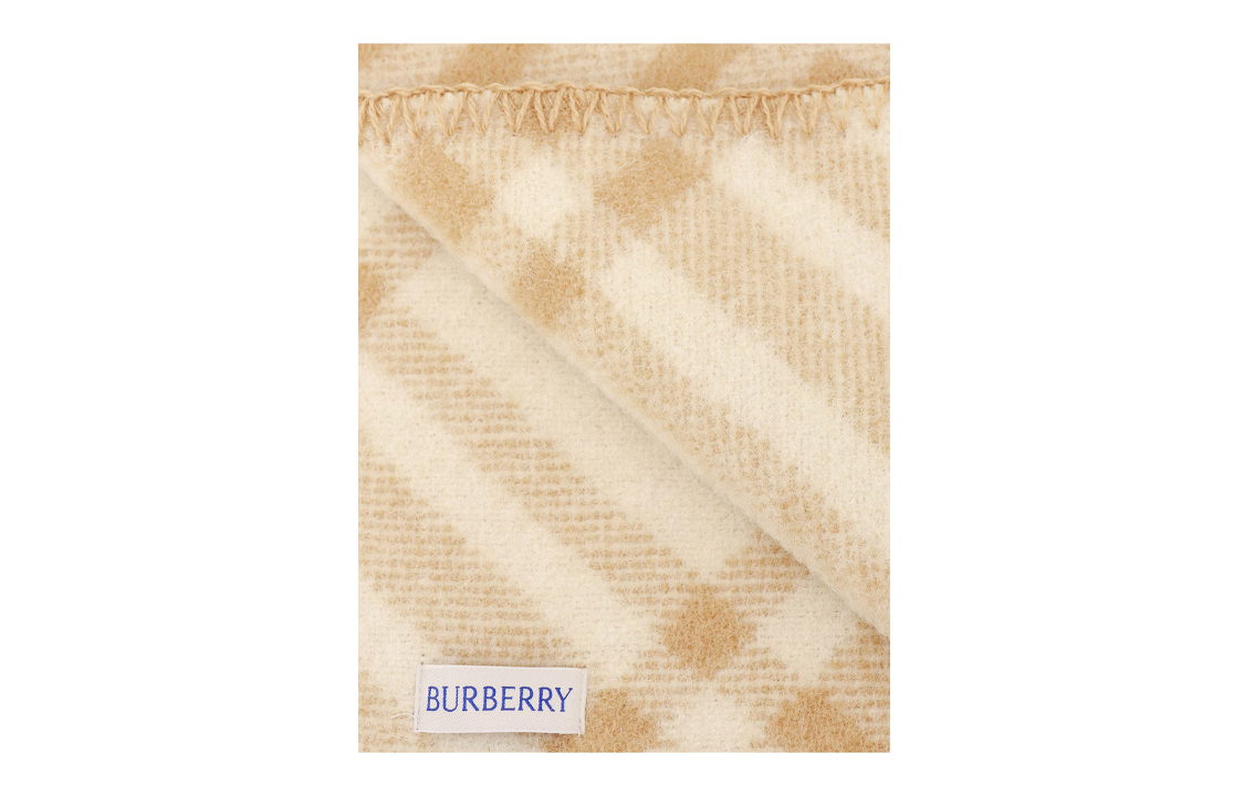 Shop Bufanda de Lana Beige Unisex Burberry con Logo de Caballero Ecuestre y Flecos. 80792511