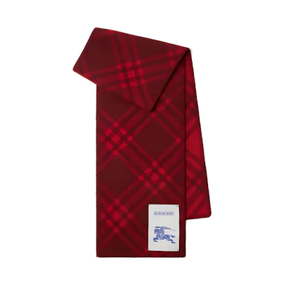 Burberry Equestrian Knight Logo Knit Scarf Raspberry Red Unisex Couples Style. 80792481