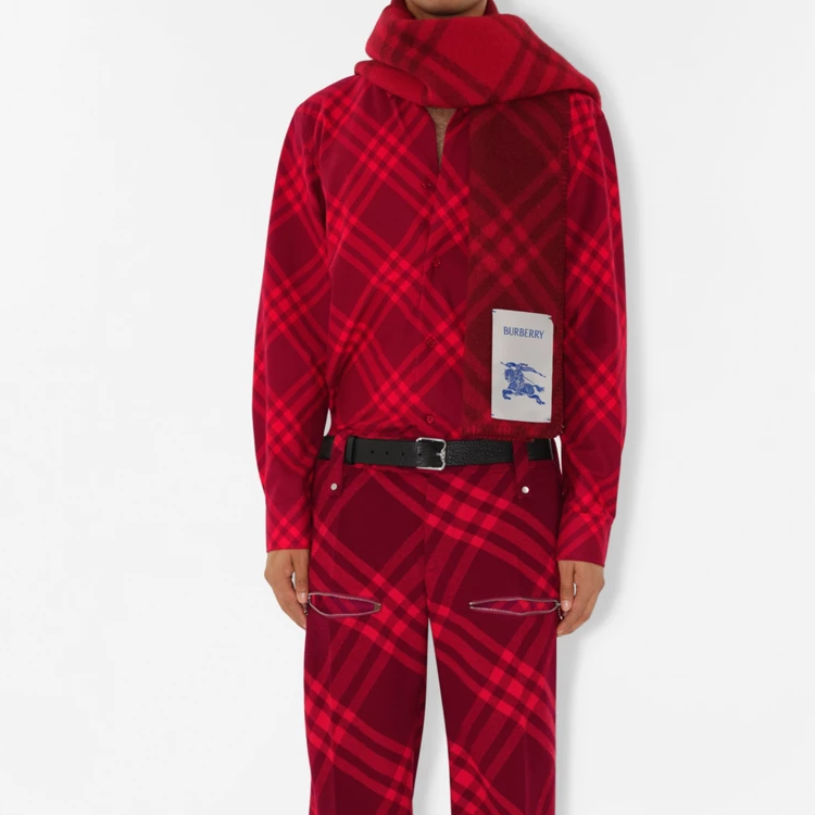 Burberry Equestrian Knight Logo Knit Scarf Raspberry Red Unisex Couples Style. 80792481 圖 5