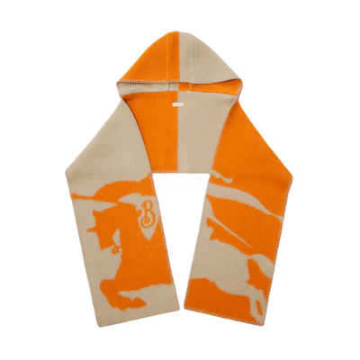 Burberry Equestrian Knight Logo Wool Scarf Pumpkin Orange Mens. 80907711