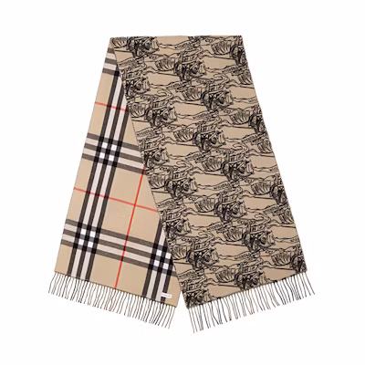 Burberry Equestrian Knight Logo Wool Scarf Unisex Beige Couple Style. 80742891