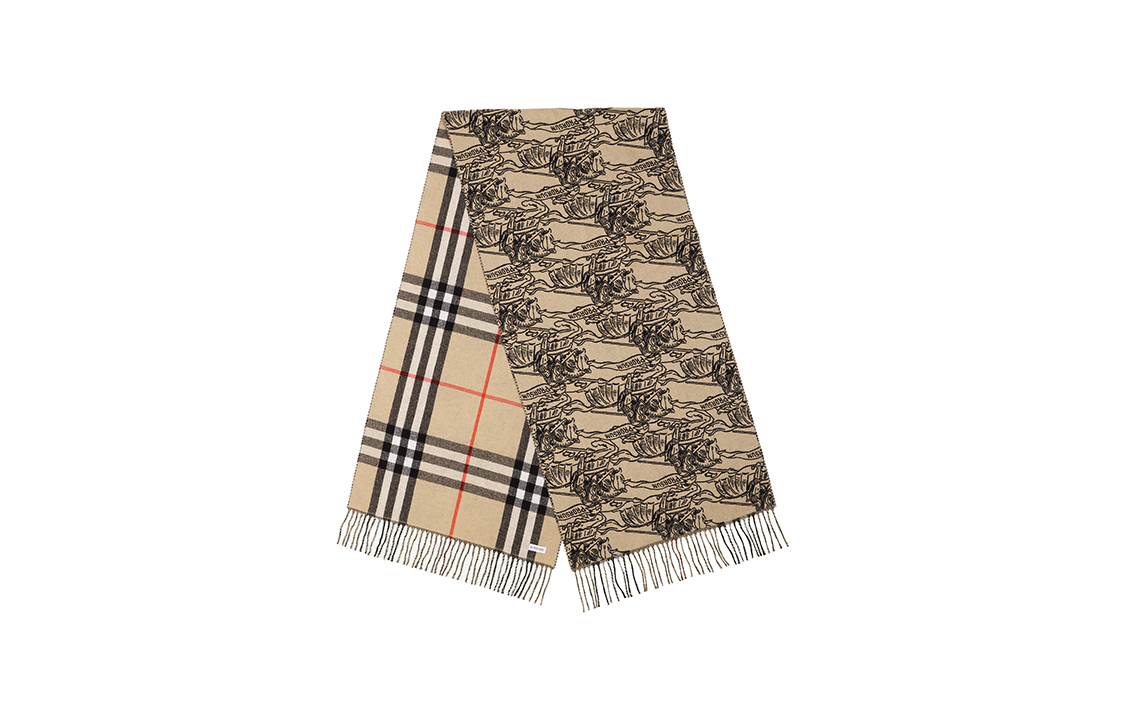 Burberry Equestrian Knight Logo Wool Scarf Unisex Beige Couple Style. 80742891 圖 2