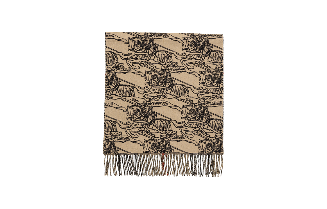 Burberry Equestrian Knight Logo Wool Scarf Unisex Beige Couple Style. 80742891 圖 3