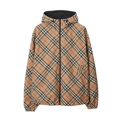 Burberry Equestrian Logo Check Reversible Hooded Jacket Beige Menswear. 80872191