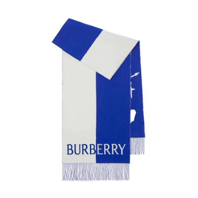 Burberry Equestrian Logo Wool Cashmere Blend Scarf Unisex Couple Blue. 80755541
