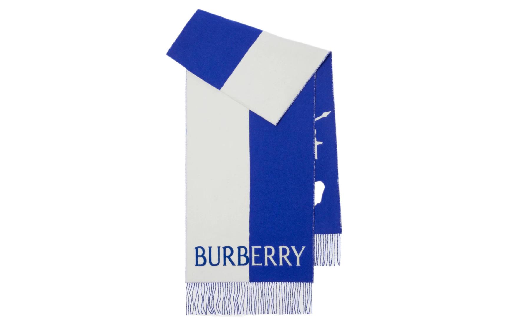Burberry Equestrian Logo Wool Cashmere Blend Scarf Unisex Couple Blue. 80755541 圖 2