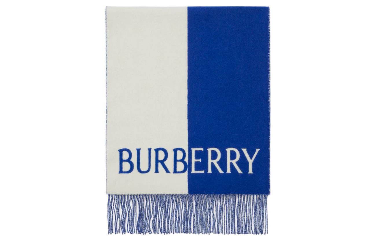 Burberry Equestrian Logo Wool Cashmere Blend Scarf Unisex Couple Blue. 80755541 圖 3