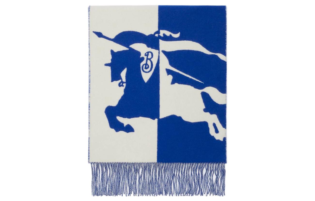 Burberry Equestrian Logo Wool Cashmere Blend Scarf Unisex Couple Blue. 80755541 圖 4