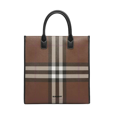 Burberry Exaggerated Check Slim Vertical Denny Tote Dark Birch Brown/Black