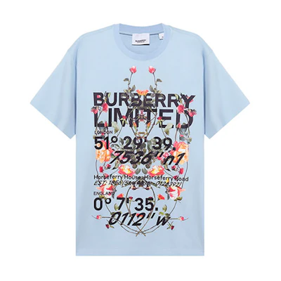 Burberry Floral Monogram Print Unisex T-Shirt in Light Blue 80374681