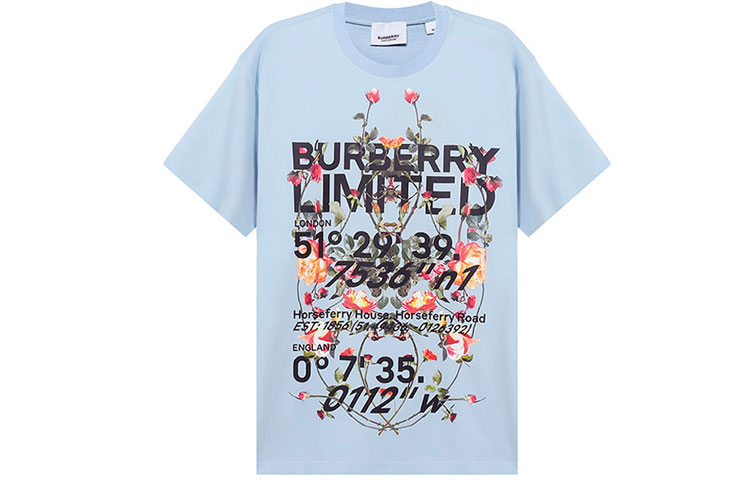 Burberry Floral Monogram Print Unisex T-Shirt in Light Blue 80374681 圖 2