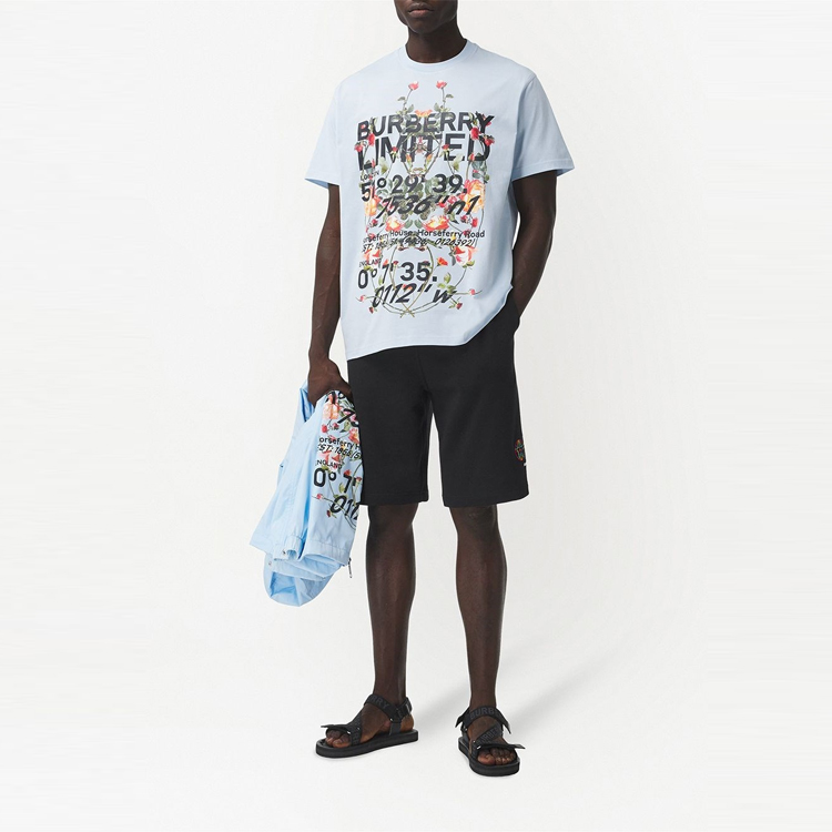 Burberry Floral Monogram Print Unisex T-Shirt in Light Blue 80374681 圖 5