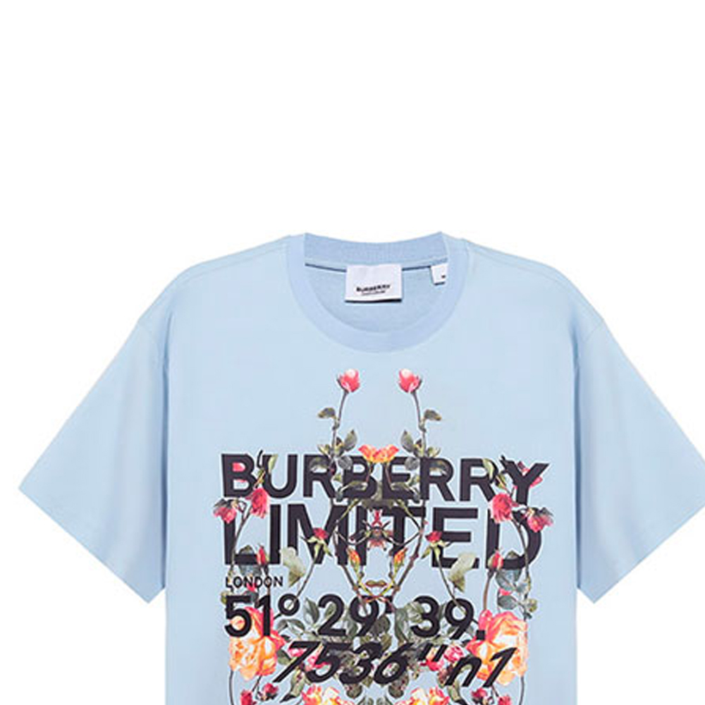 Burberry Floral Monogram Print Unisex T-Shirt in Light Blue 80374681 圖 7