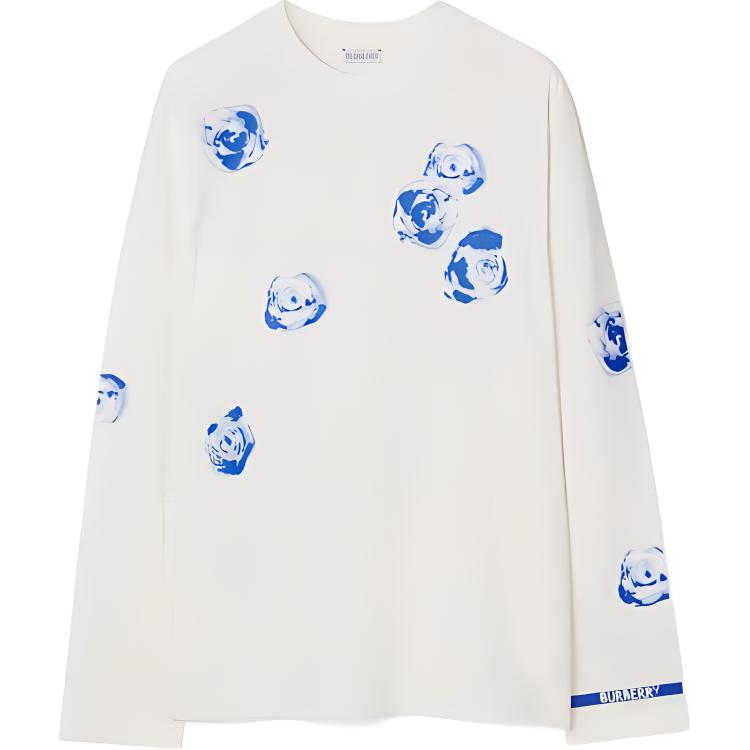 Burberry Floral Print Crewneck Long Sleeve Sweatshirt White () 80813961