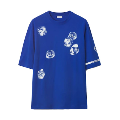 Burberry Floral Print Crewneck Slim Fit Blue T-Shirt. 80820171