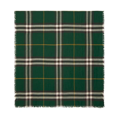 Burberry Fringe Design Wool Scarf Unisex Couple Style Green. 80800961
