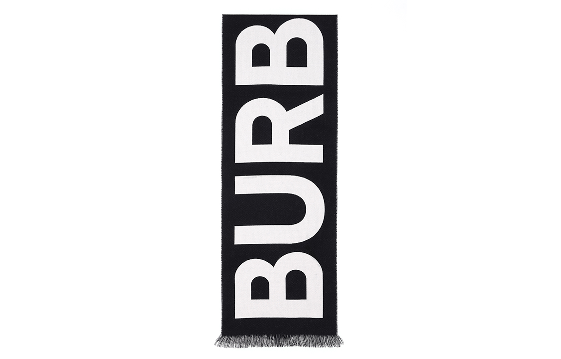 Burberry Fringe Letter Print Wool Scarf Unisex - Dark Grey/White 80598931 圖 2