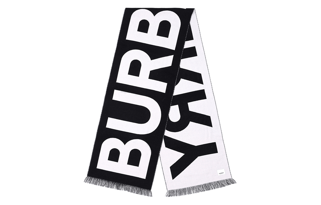 Burberry Fringe Letter Print Wool Scarf Unisex - Dark Grey/White 80598931 圖 3