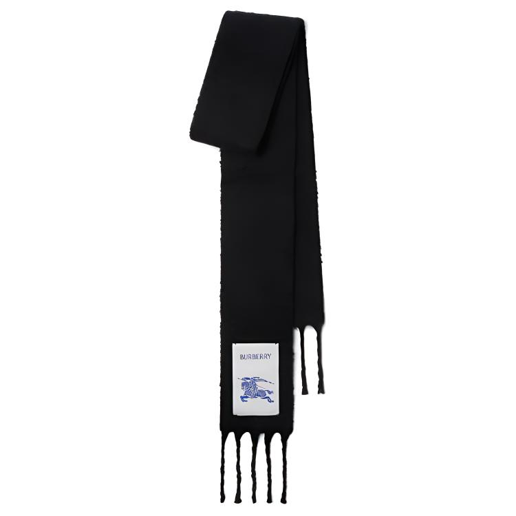 Burberry Fringe Narrow Scarf Unisex Couple Style Black Wool Scarf 80796501