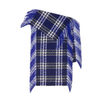 Burberry Fringe Wool Scarf Unisex Couple Style in Knight Blue. 80908041