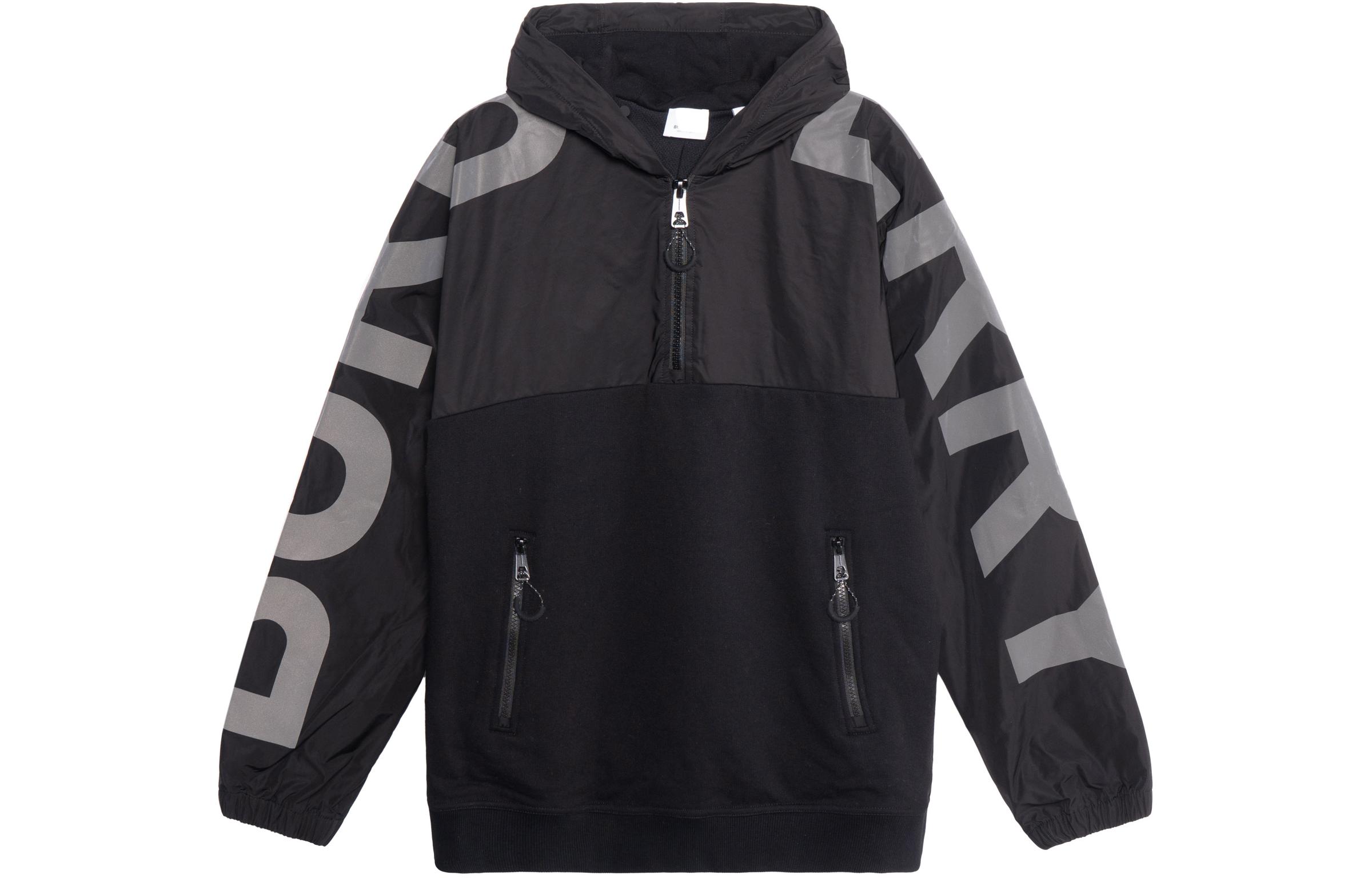 Burberry FW21 Black Cotton Jacket with Logo Print Hoodie. 80456871