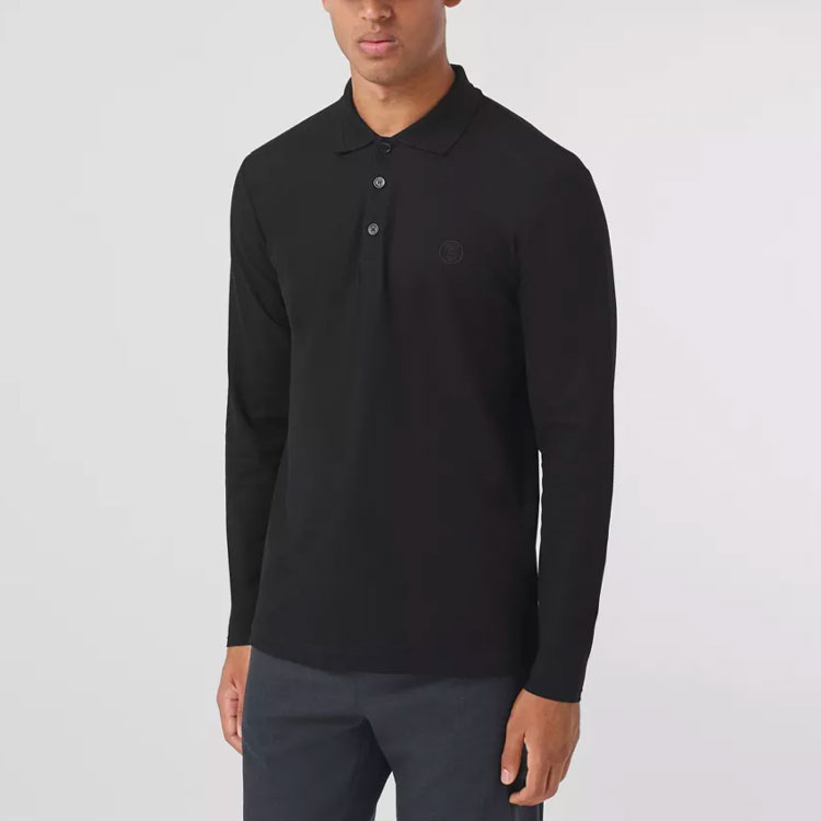 Shop Burberry FW21 Hitam Polo Lengan Panjang Logo Bordir Pria. 80437821