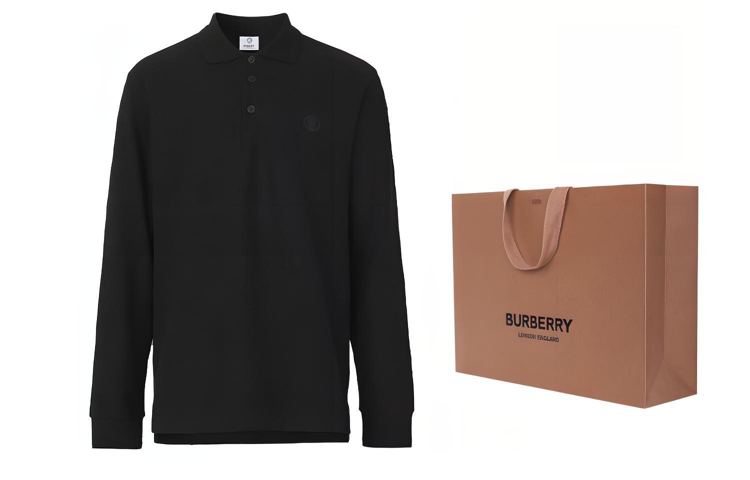 Cheap Burberry FW21 Hitam Polo Lengan Panjang Logo Bordir Pria. 80437821