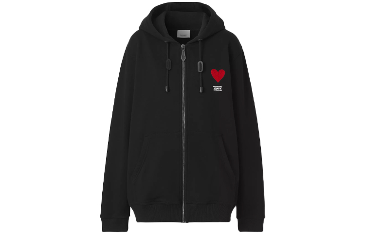 Burberry FW21 Black Heart Print Oversized Zip Hoodie Unisex 80460331