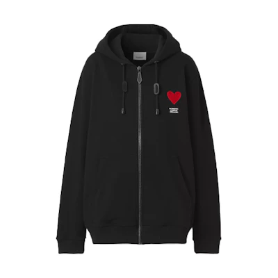Burberry FW21 Black Heart Print Oversized Zip Hoodie Unisex 80460331