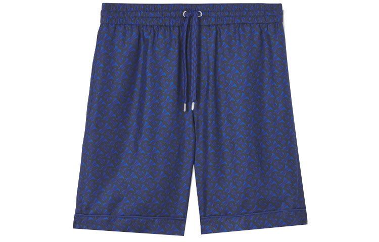 Burberry FW21 Blue Silk Monogram Print Loose Fit Shorts Mens. 80488751
