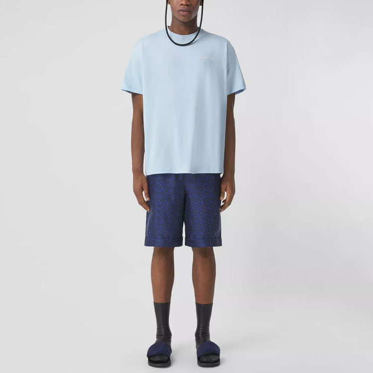 Burberry FW21 Blue Silk Monogram Print Loose Fit Shorts Mens. 80488751 圖 3