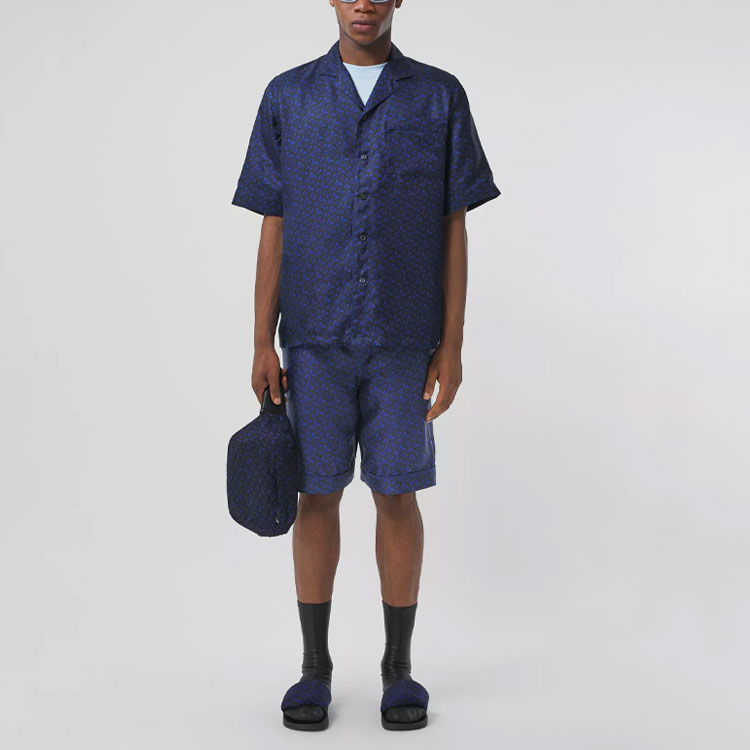 Burberry FW21 Blue Silk Monogram Print Loose Fit Shorts Mens. 80488751 圖 4