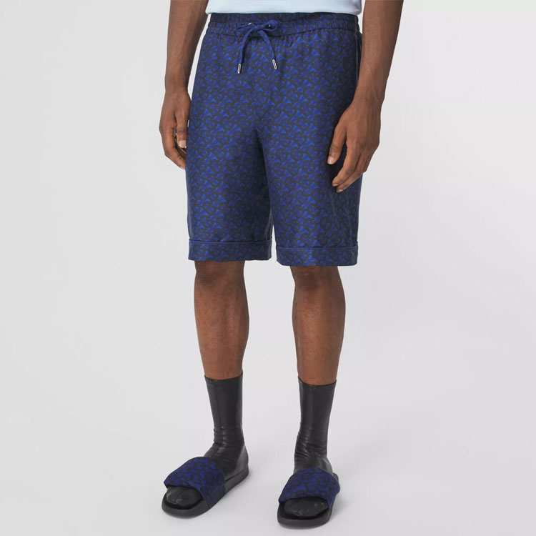 Burberry FW21 Blue Silk Monogram Print Loose Fit Shorts Mens. 80488751 圖 5