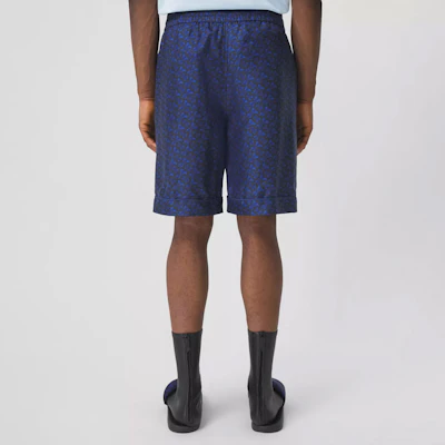 Burberry FW21 Blue Silk Monogram Print Loose Fit Shorts Mens. 80488751 Details for Burberry FW21 Blue Silk Monogram Print Loose Fit Shorts Mens. 80488751