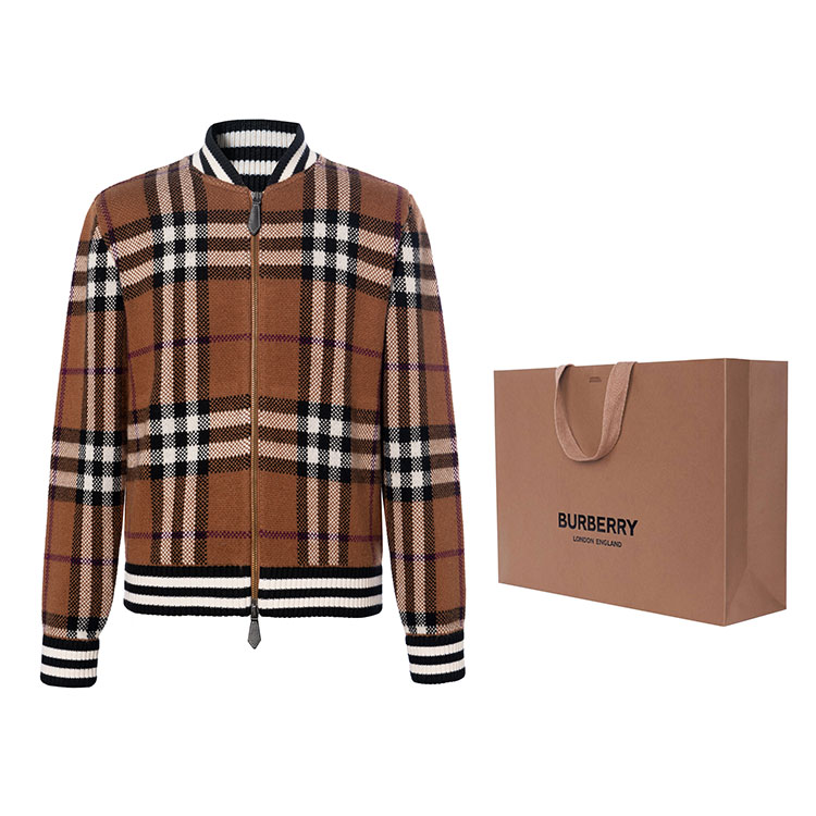 Sizing Burberry FW21 Jaket Penerbangan Kasmir Cek Coklat 80507651